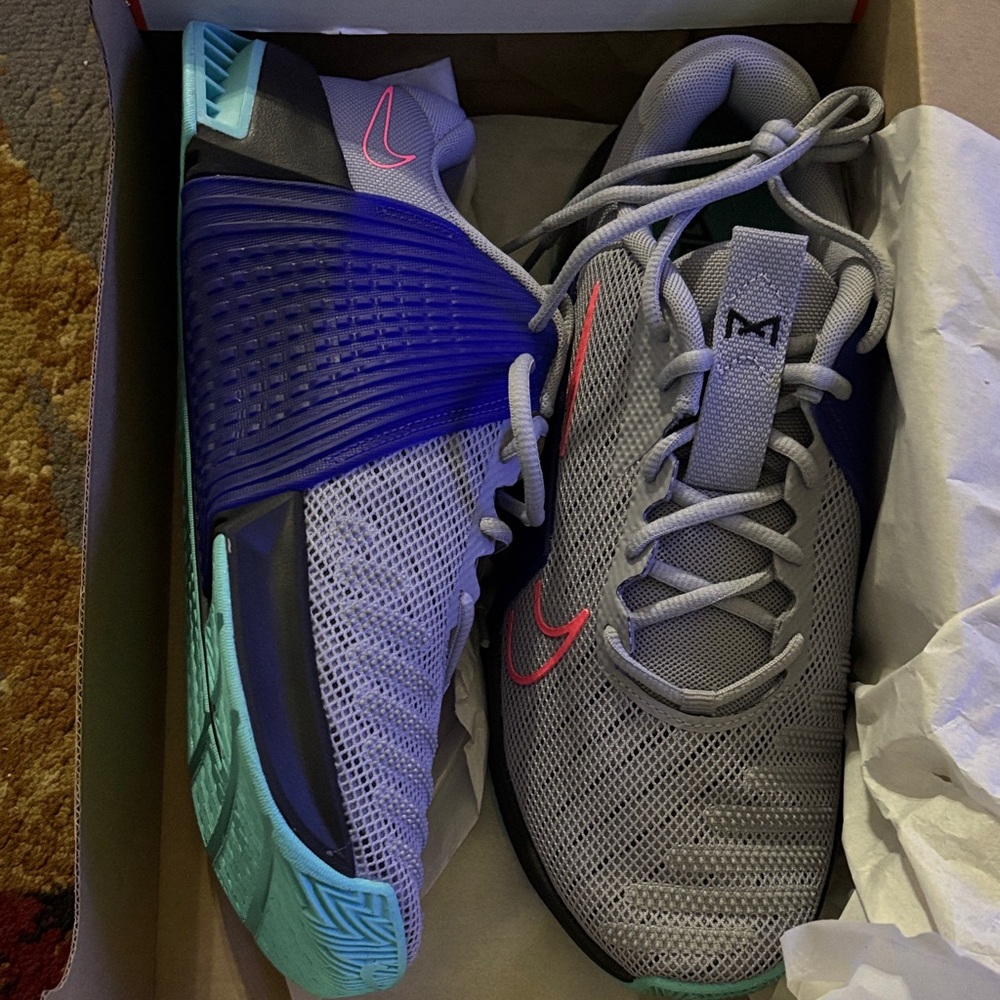 Nike Gray and Purple Sneakers with Teal Accents